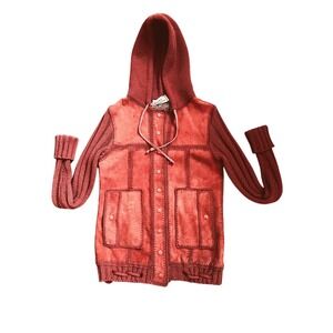 vintage rust orange suede knit hooded jacket | made in korea